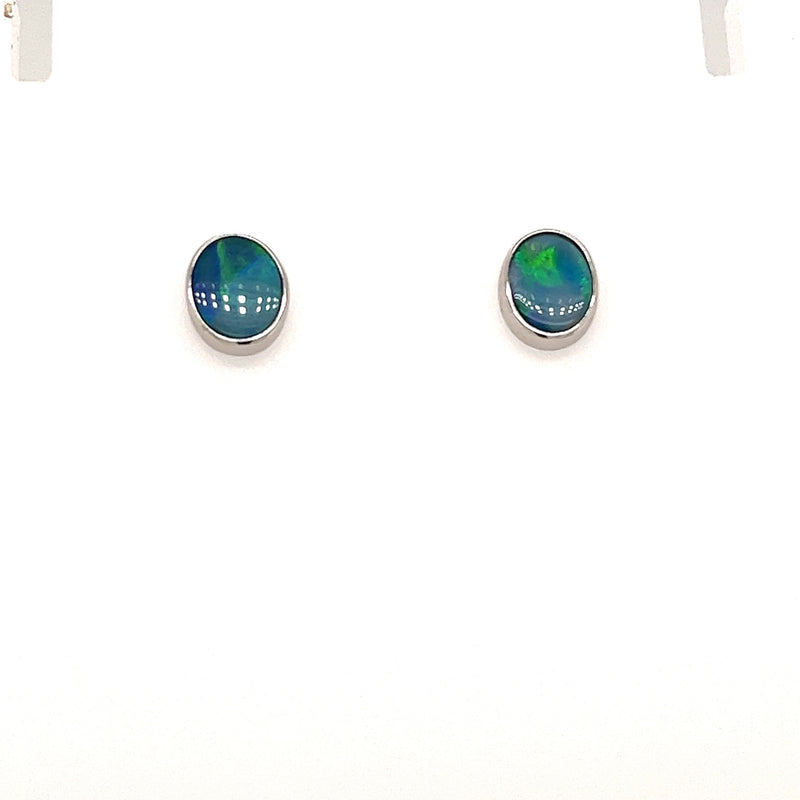 Silver Doublet Opal Earrings 9x7mm