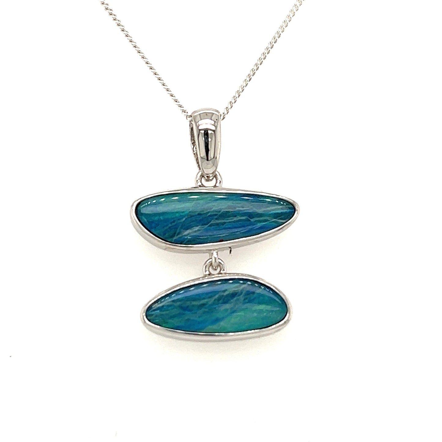 Silver Doublet Opal Two Stone Pendant