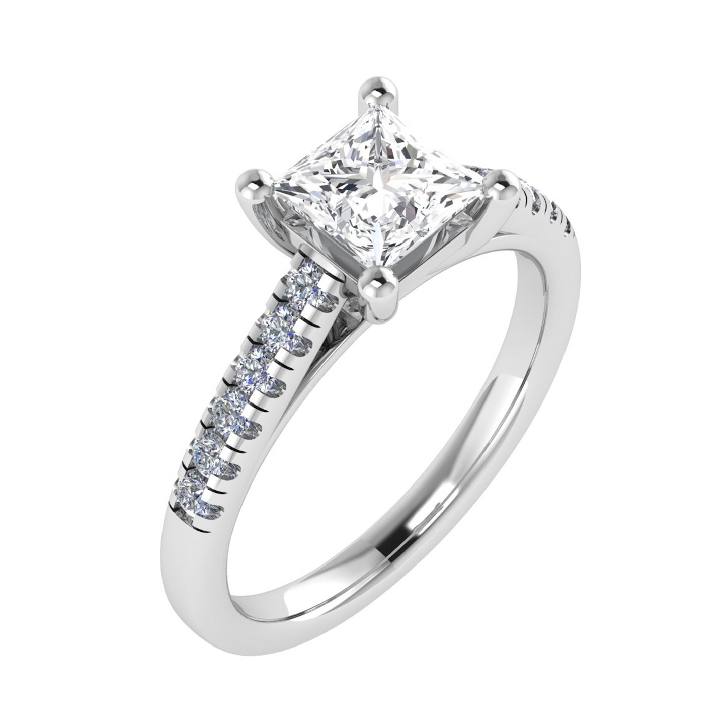 Platinum Princess Cut Diamond Ring with Diamond Shoulders