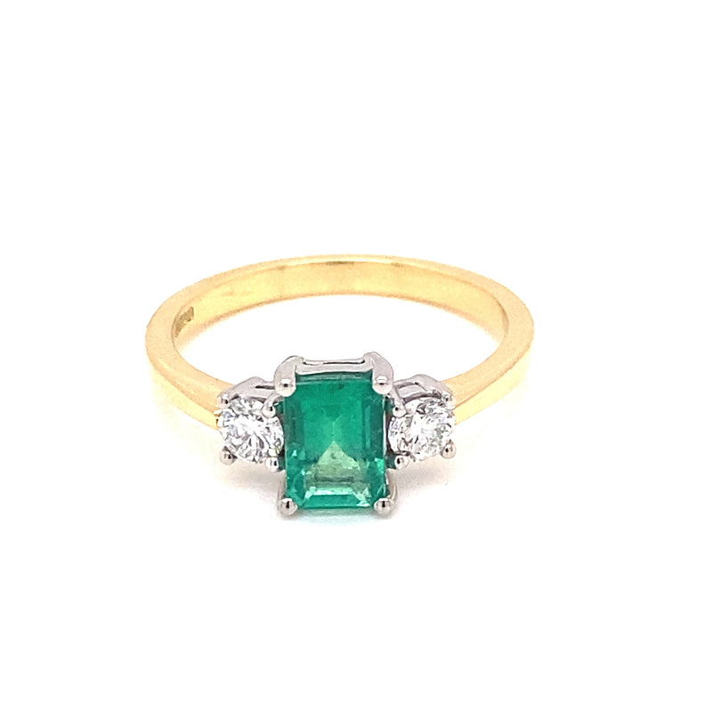 18ct Emerald & Diamond Trilogy Ring - RN8410