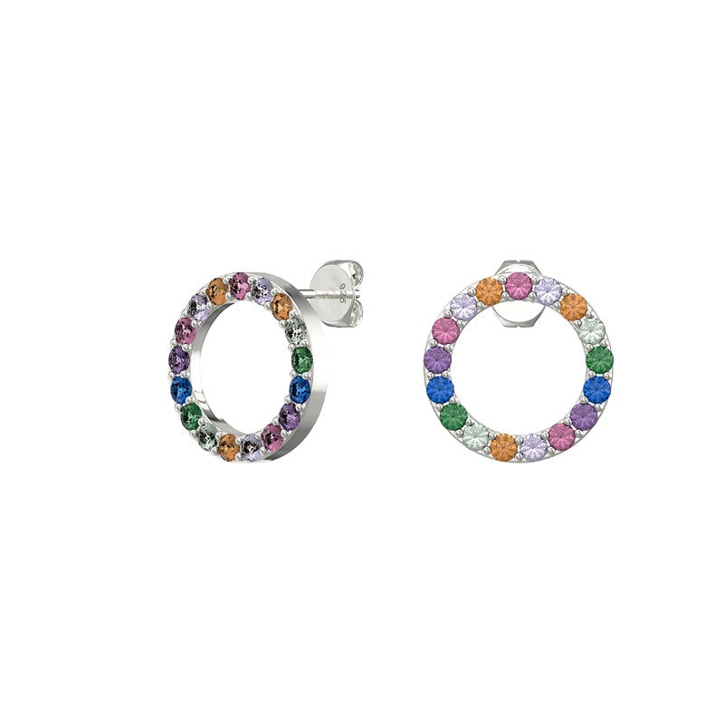 Silver Multi-Coloured Open Circle Earrings
