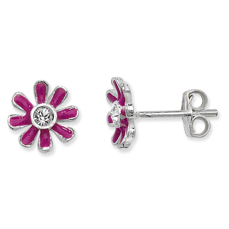 Silver CZ Purple Flower Earrings SE281B