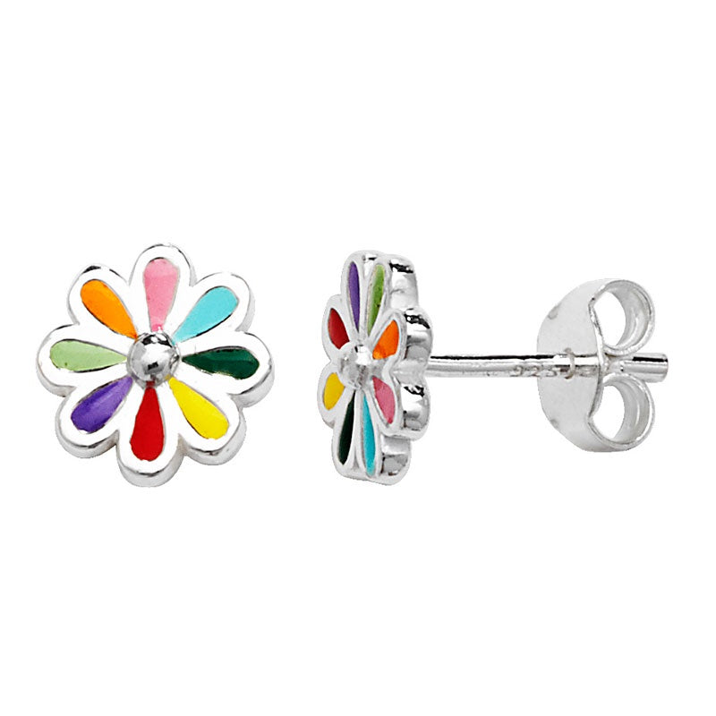 Silver Multi- Coloured Flower Earrings