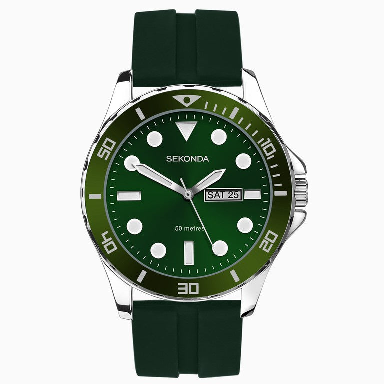 Sekonda Balearic Men's Watch with Green Dial & Green Rubber Strap 30119