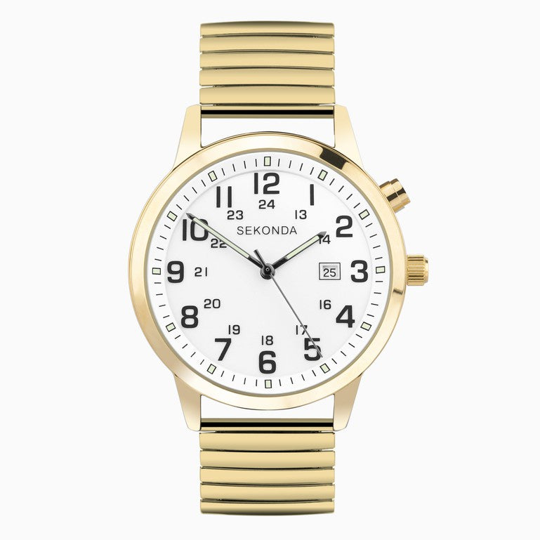Sekonda Easy Reader Men's Watch Gold with White Dial & Expandable Bracelet 30128