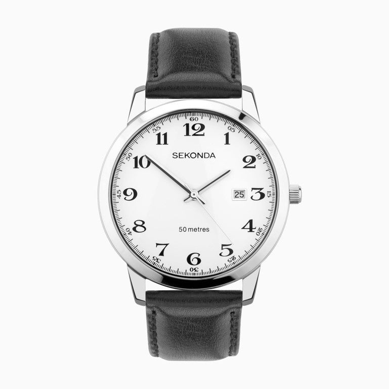 Sekonda Easy Reader Men's Watch with White Dial & Black Leather Strap 30129