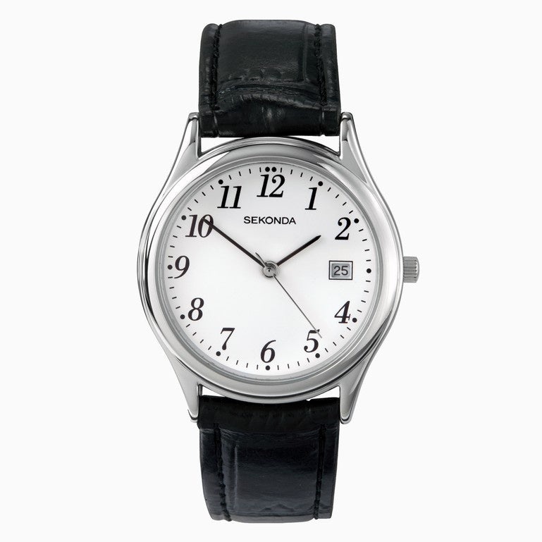 Sekonda Easy Reader Men's Watch with White Dial & Black Leather Strap 3473S