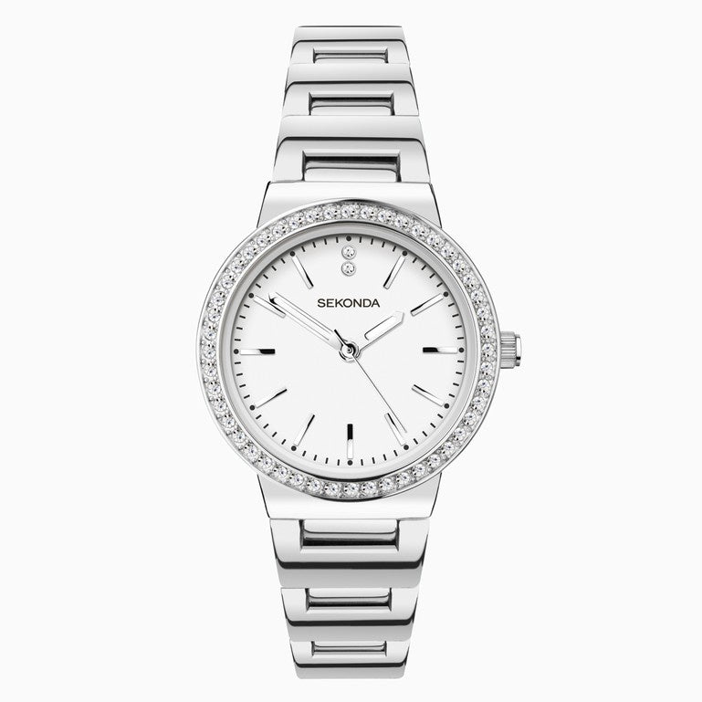 Sekonda Day To Night Ladies Watch with Stone Set Case & White Dial 40077