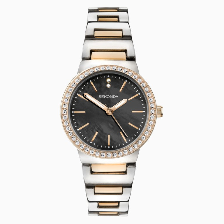 Sekonda Amelia Ladies Watch Two Tone with Black Dial 40493