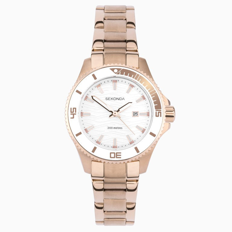 Sekonda Pacific Wave Ladies Watch Rose Gold with White Dial 40571