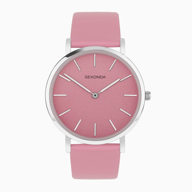 Sekonda Minimal Ladies Watch with Pink Dial & Pink Leather Strap 40607