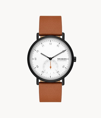 Skagen Kuppel Lille Watch with Brown Leather Strap and White Dial SKW6889