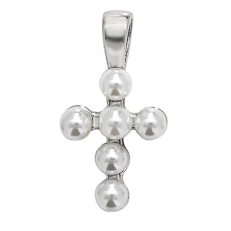 Silver Synthetic Pearl Cross Pendant SP201C