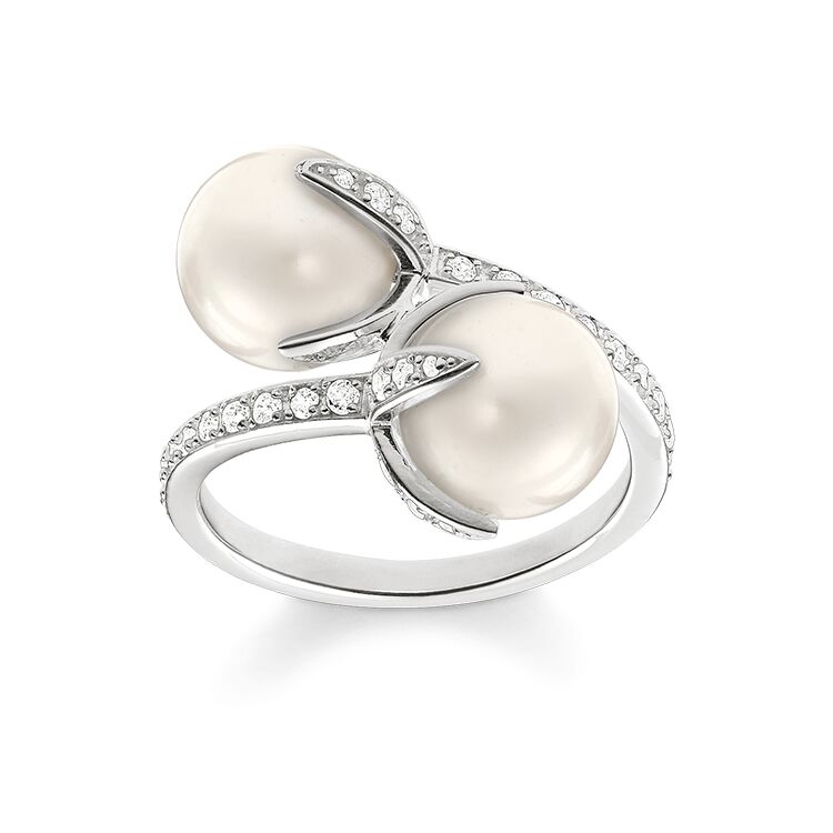 Thomas Sabo Size 60 Silver Freshwater Pearl Zirconia Ring TR2079-167-14-60