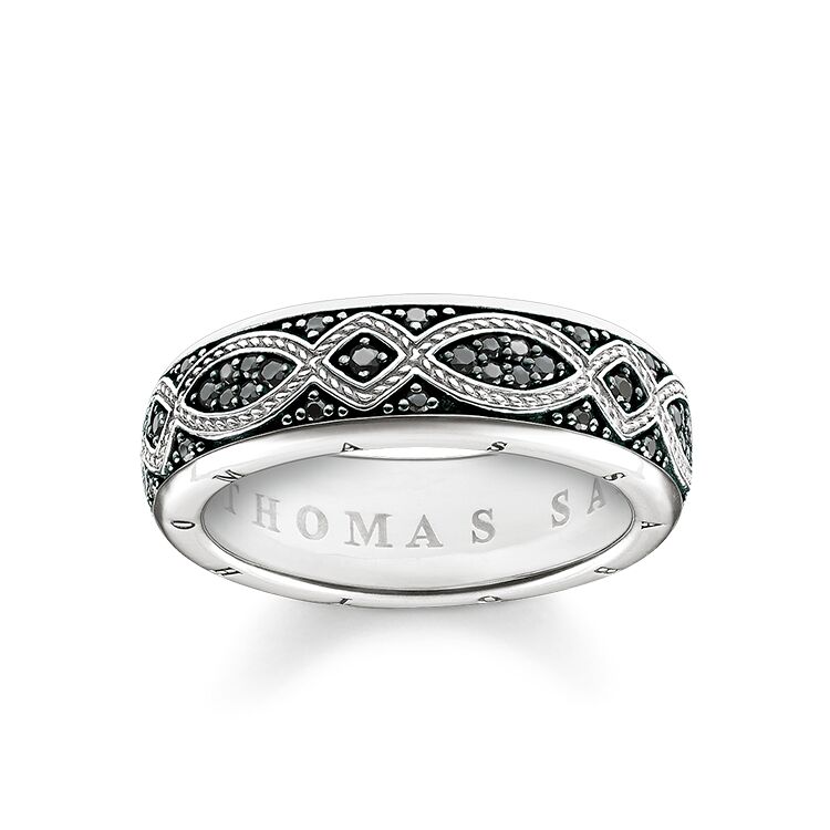 Thomas Sabo Size 56 Silver Black Cubic Zirconia Wave Band Ring TR2087-643-11