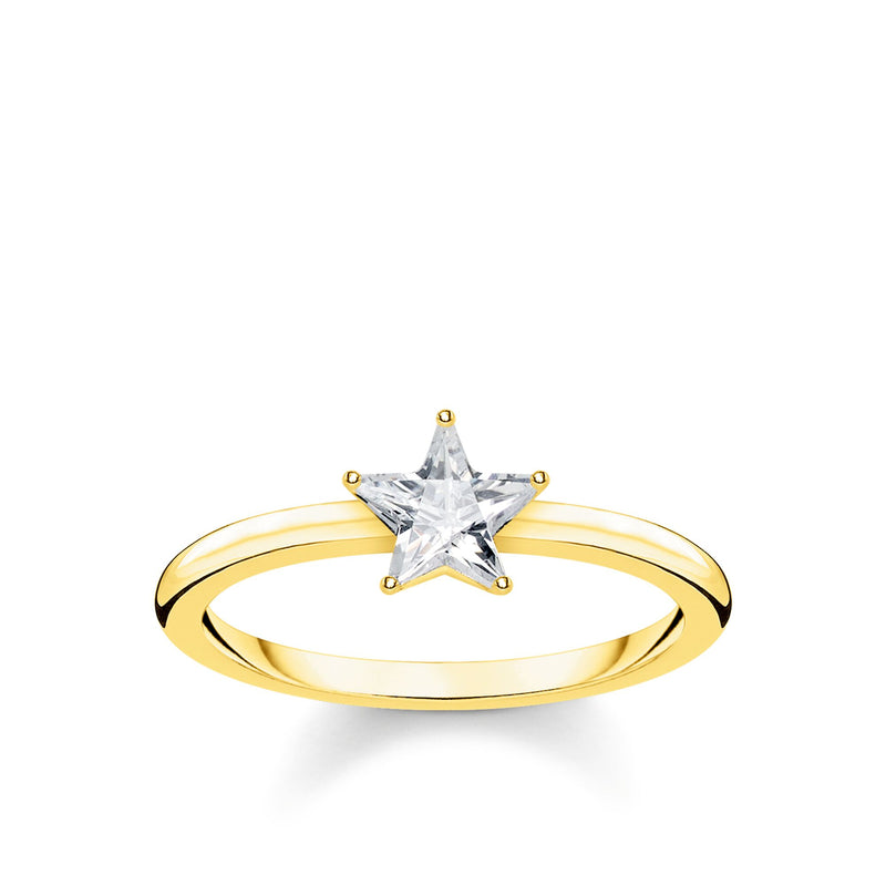Thomas Sabo Size 52 Gold Star Zirconia Ring TR2270-414-14-52