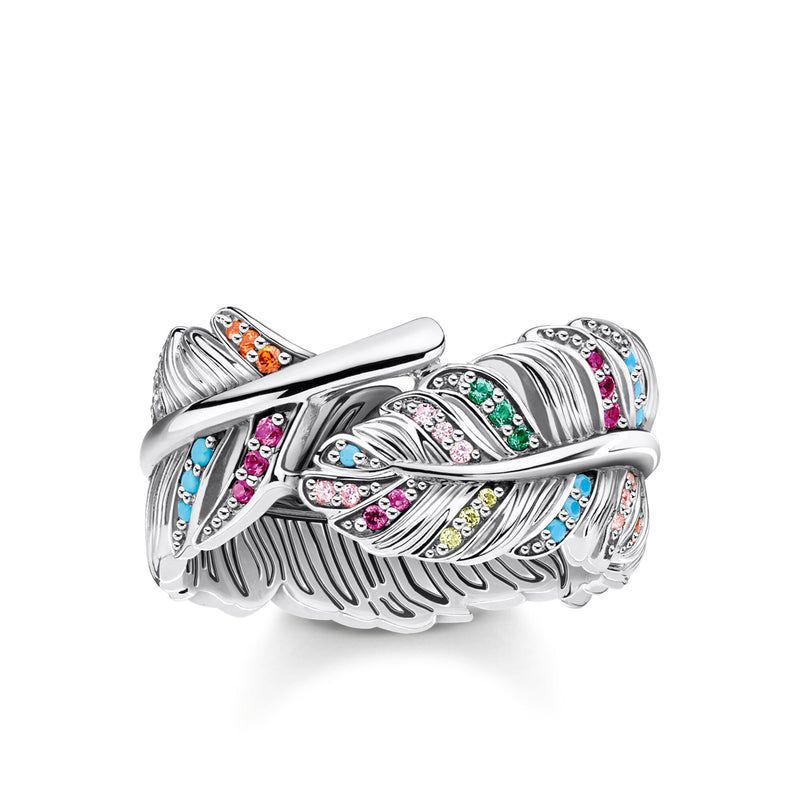 Thomas Sabo Size 56 Silver Colorful Feather Ring TR2284-342-7-56