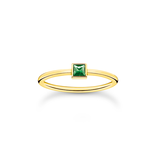 Thomas Sabo Gold Plated Green Square Stone Ring TR2395-472-6