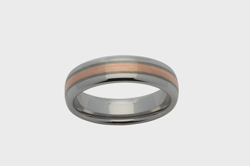 Unique & Co Tungsten Ring with 14ct Rose Gold Inlay 6mm TUR-52