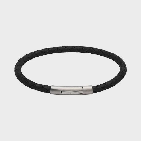 Unique & Co Black Leather Bracelet with Matte/Polished clasp B444BL/19CM