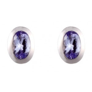 9ct White Gold 6x4mm Oval Tanzanite Earrings