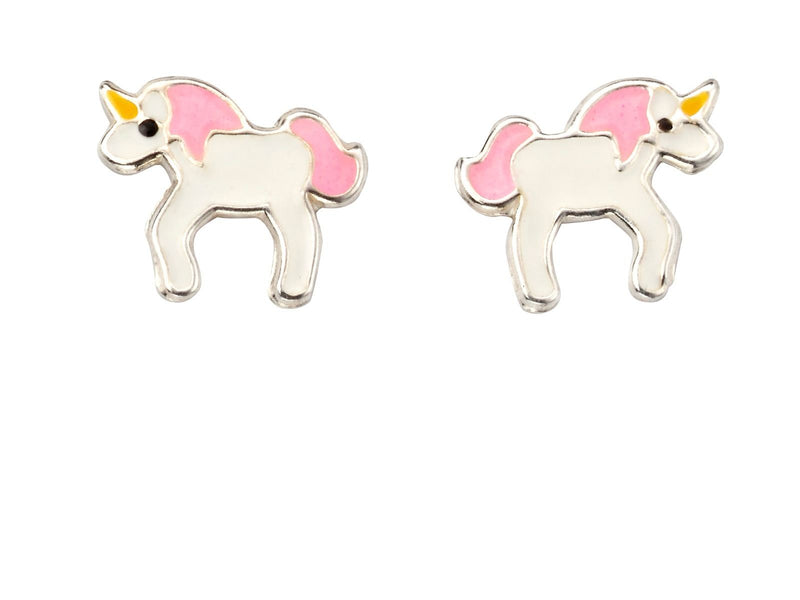 Silver Enamel Unicorn Stud Earrings