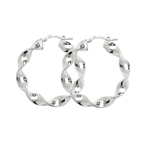 Silver 25mm Plain Twisted Hoop Earrings
