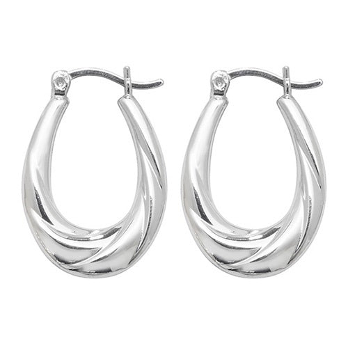 Silver Oval Creole Earrings