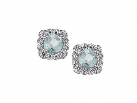 Silver Aquamarine CZ Cluster earrings