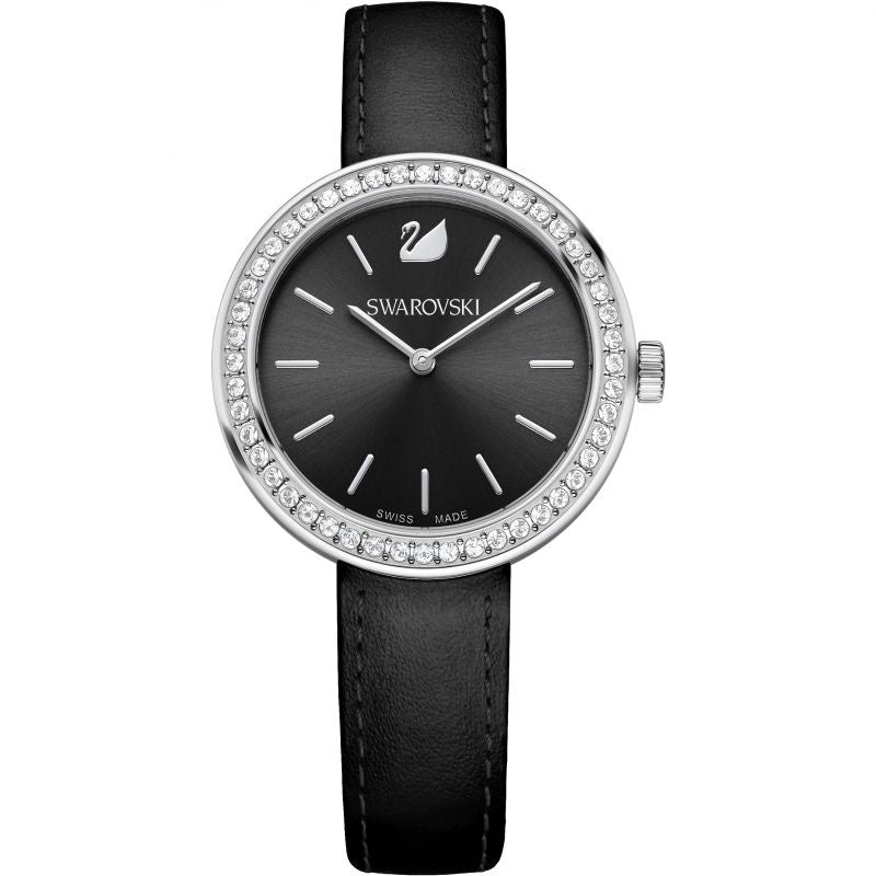 Swarovski Black Leather Strap Watch 5172176