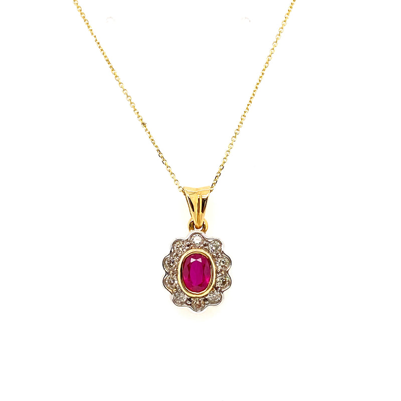 18ct Ruby & Diamond Cluster Pendant AEP