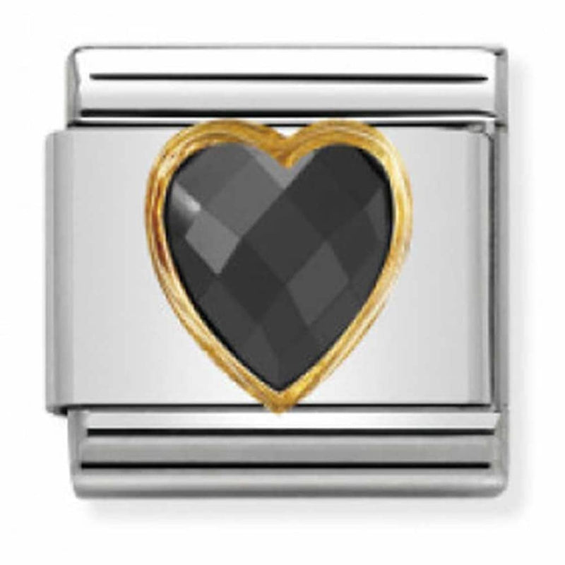 Nomination Faceted Heart Gold Black Charm 030610-011