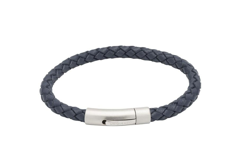 Unique & Co Blue Leather Bracelet with Matt clasp B399BLUE/19cm