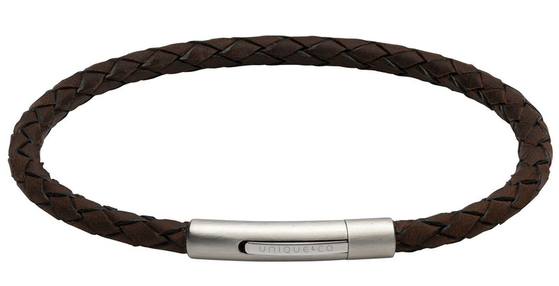 Unique & Co Dark Brown Leather Bracelet With Matte Stainless Steel Clasp - B444DB