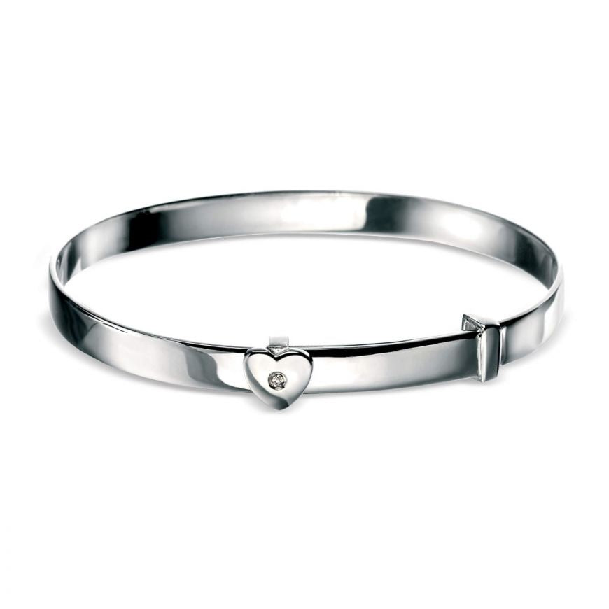 Heart Motif Engravable Expanding Bangle With Diamond B773