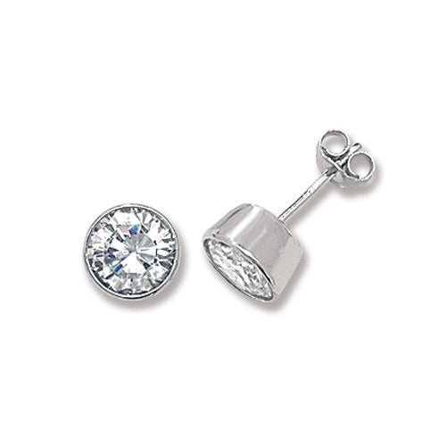 Silver 7mm CZ Rubover Stud Earrings