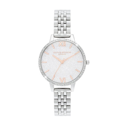 Olivia Burton White Demi Glitter Dial Sparkle Bezel Rose Gold & Silver Watch OB16GD68