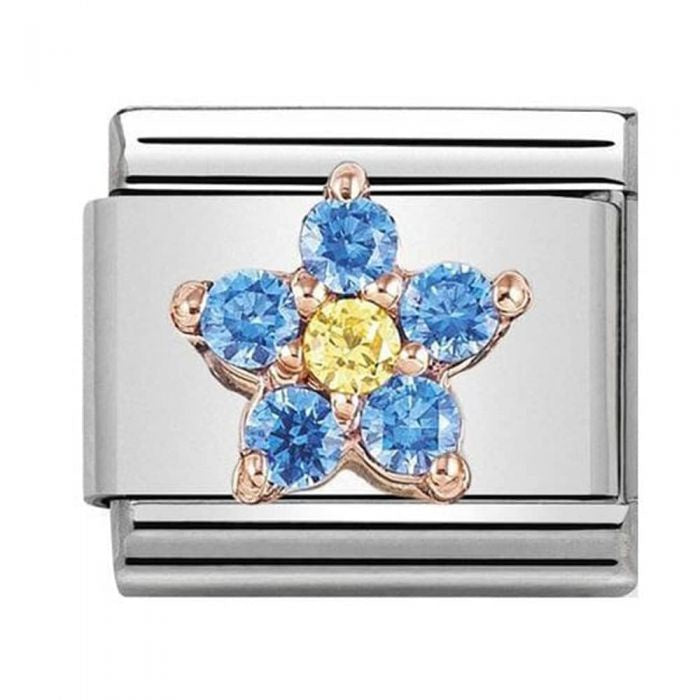 Nomination Charm Gold CZ Light blue Flower 430317-02