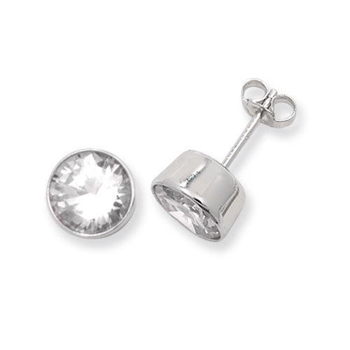 Silver 8mm CZ Rubover Stud Earrings