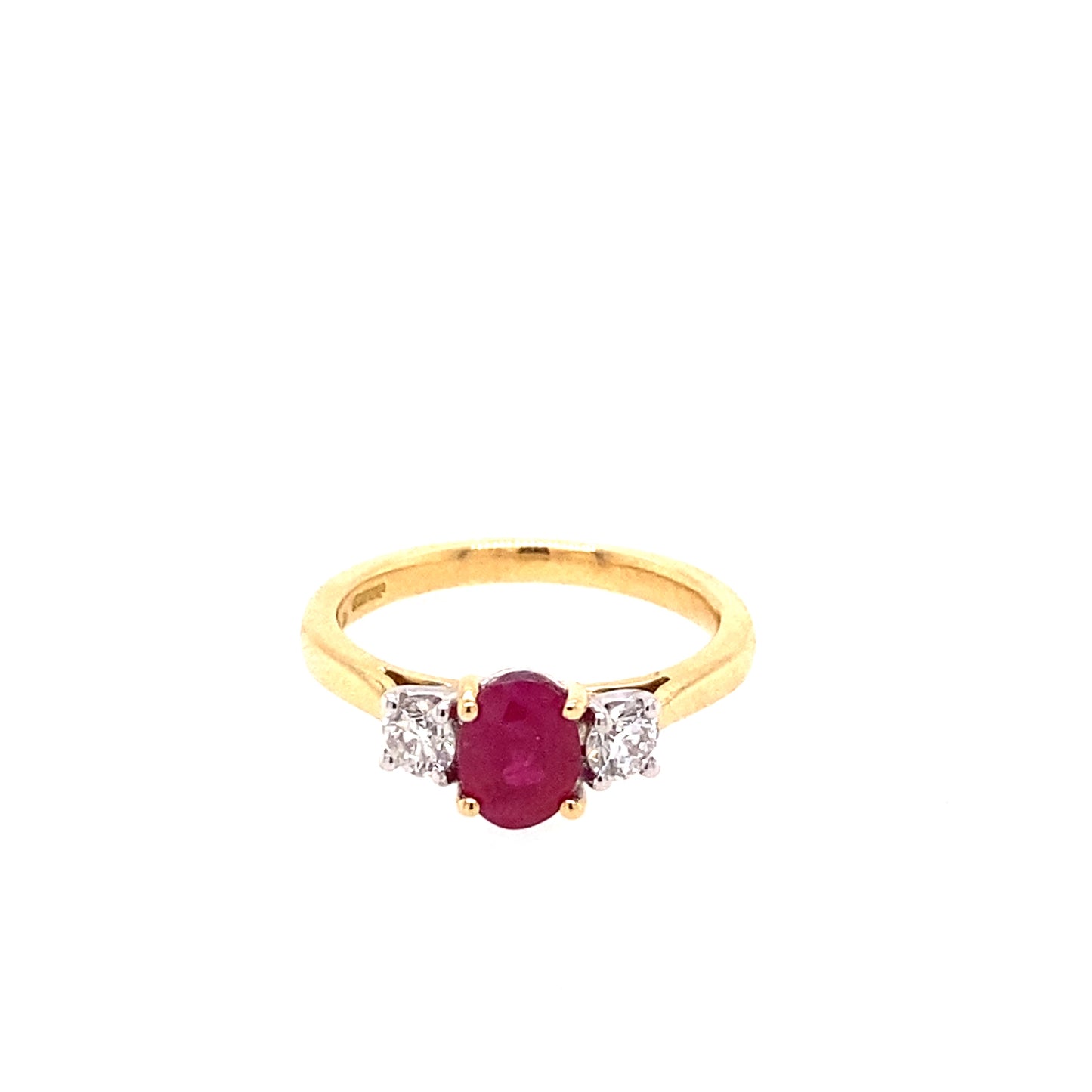 18ct Gold Ruby & Diamond Trilogy Ring - Oval Centre