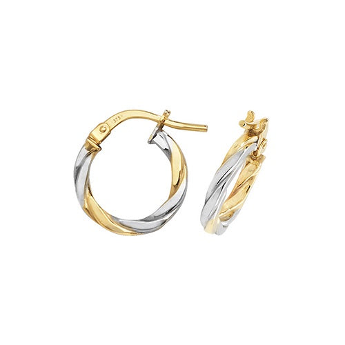 9ct Yellow/White Gold Twisted 10mm Hoop Earrings