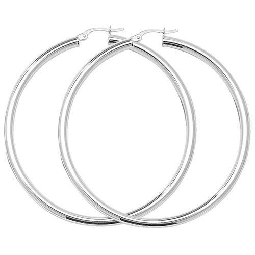 Silver 50mm Plain Hollow Hoop Earrings