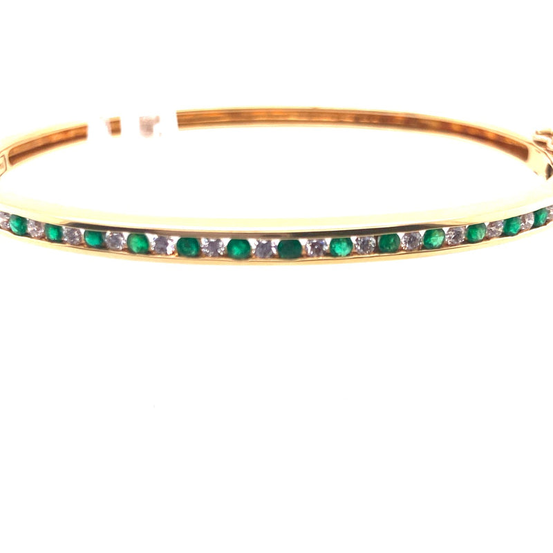 18ct Gold Emerald & Diamond Channel Set Bangle