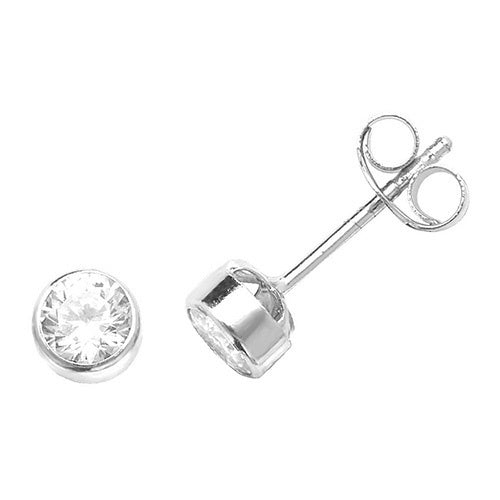 9ct White Gold Rubover CZ stud Earrings ES231SW