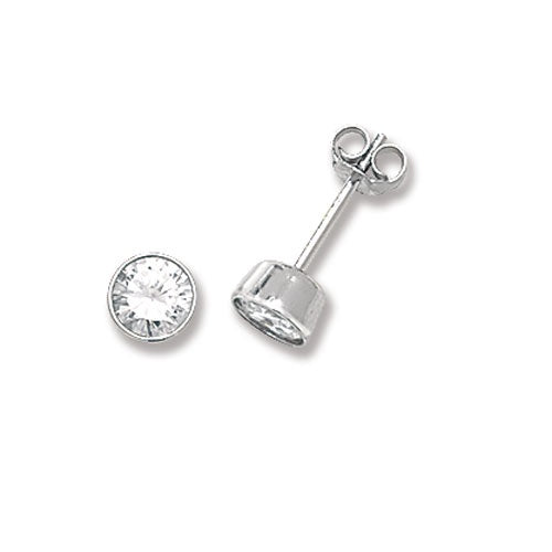 Silver Round Rubover CZ Set 5mm Earrings G5289CZ