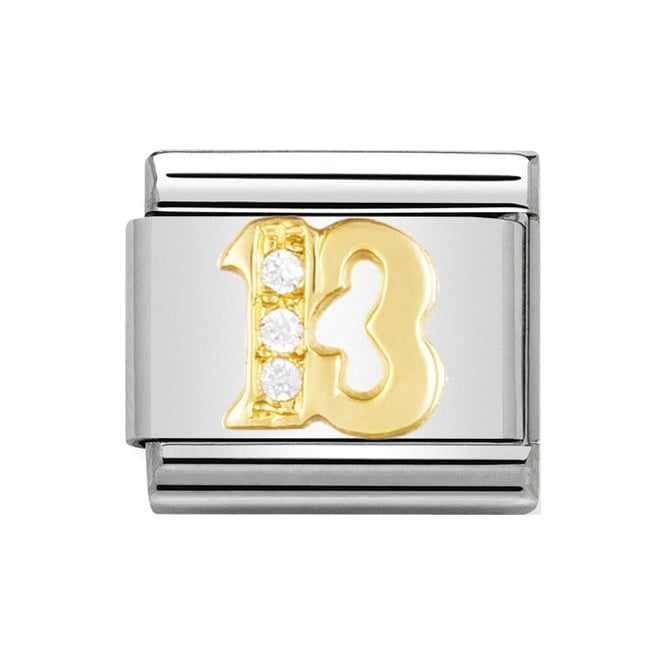 Nomination Number 13 White CZ 18ct Gold 030310-22 Charm