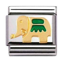Nomination Charm EARTH ANIMALS Enamel 18k Gold GREEN elephant
