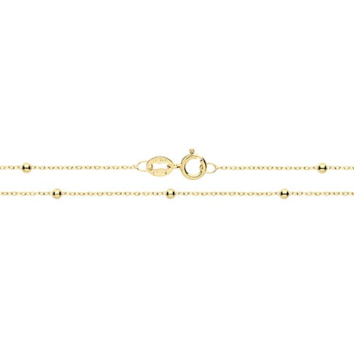 9ct Yellow Gold Flat Trace & Bead Anklet