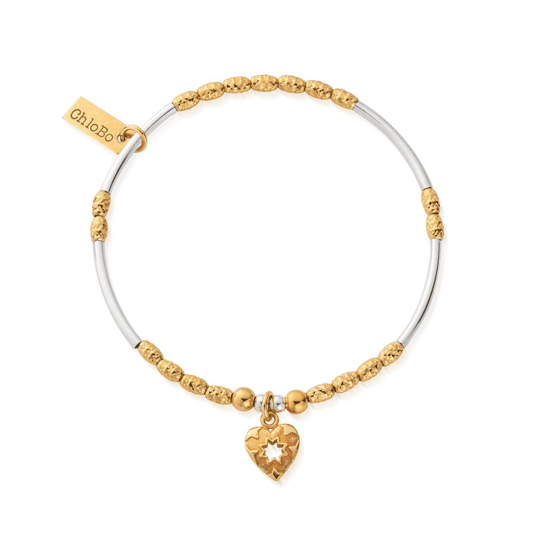 ChloBo Gold And Silver Star Heart Bracelet GMBMNSR4022