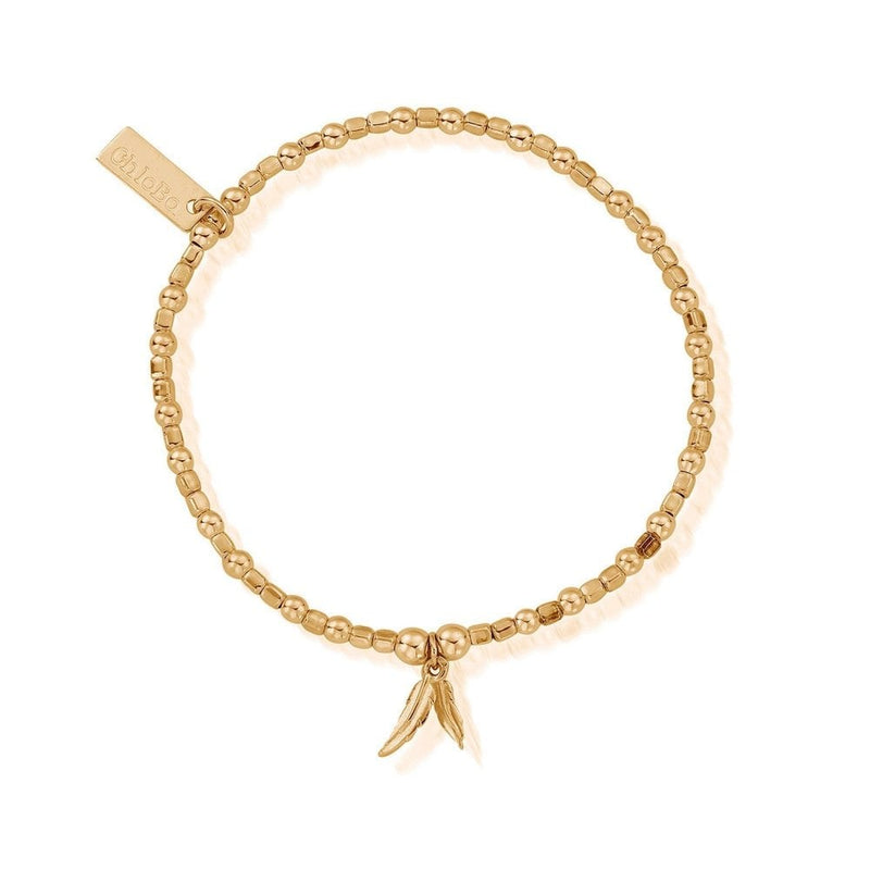 Chlobo Gold Plated Mini Cube Double Feather Bracelet GBCFB1096